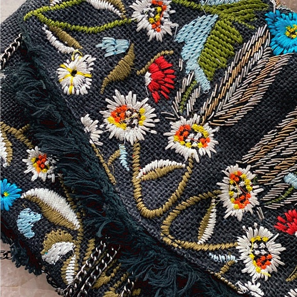 Sam Edelman Black Embroidered Crossbody Bag Clutch - Picture 3 of 7